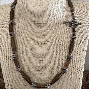 Bronze copper and silver beaded necklace, 20 inch